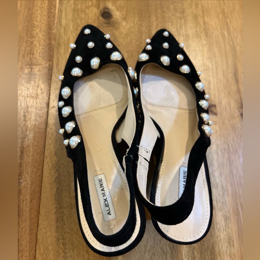 Alex Marie black suede slingback heels Pearl Embellished Regency Party Formal - Picture 7 of 10